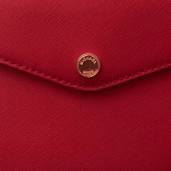 Michael Kors Bright Red Jet Set Front Pocket w/ Flap Closure Leather Tote - Picture 4 of 14